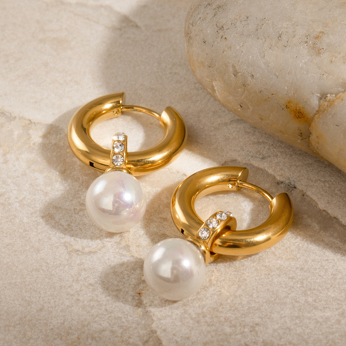 Lucia Pearl Hoop Earrings