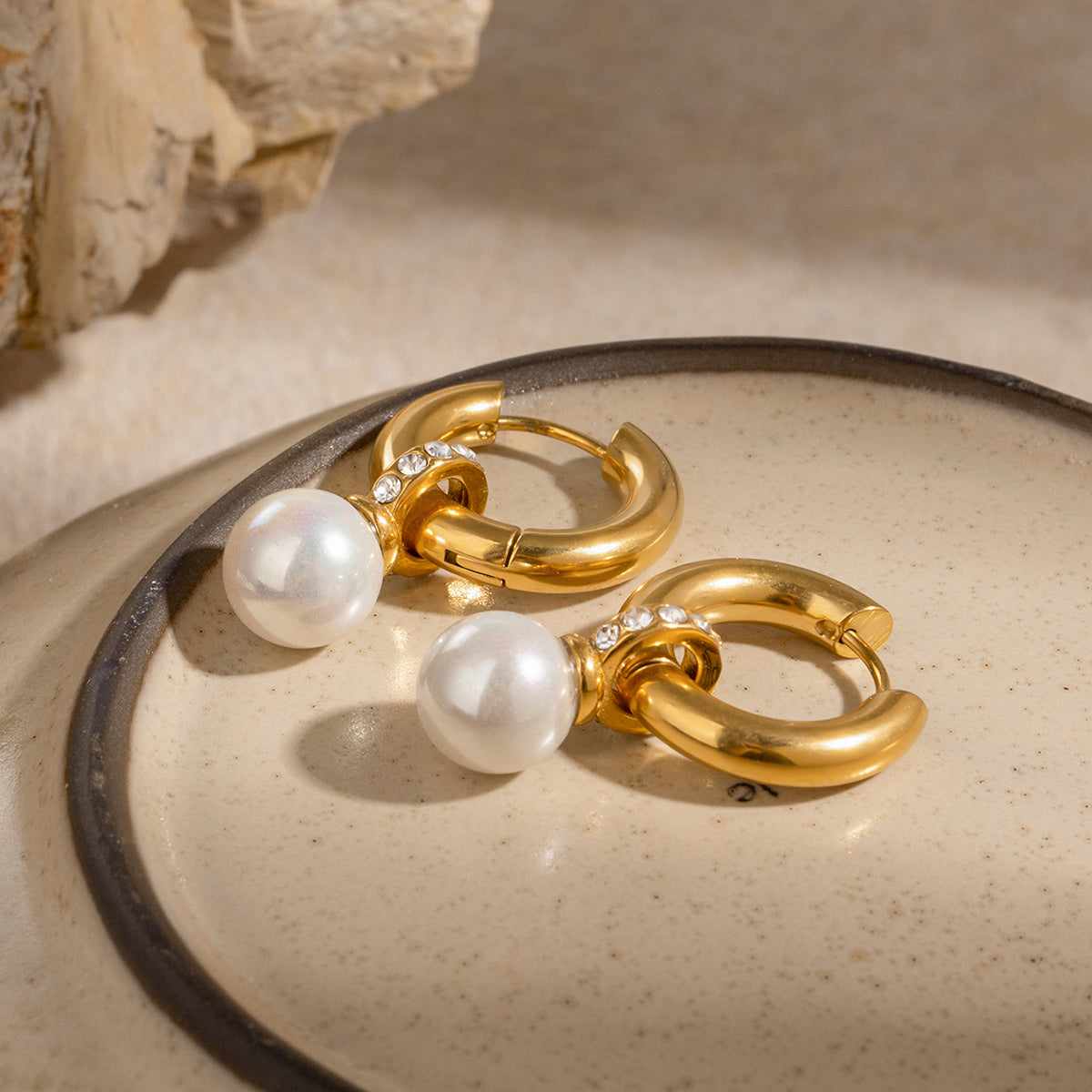 Lucia Pearl Hoop Earrings